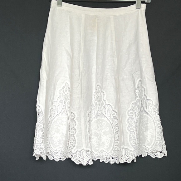 Lucy & Laurel Skirt Linen Blend Coastal Cowgirl Cut Out Lace Hem White Size 6 - Picture 1 of 8